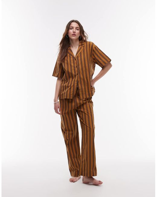 Mango Katoenen Pyjamabroek Met Wijde Pijpen in het Brown
