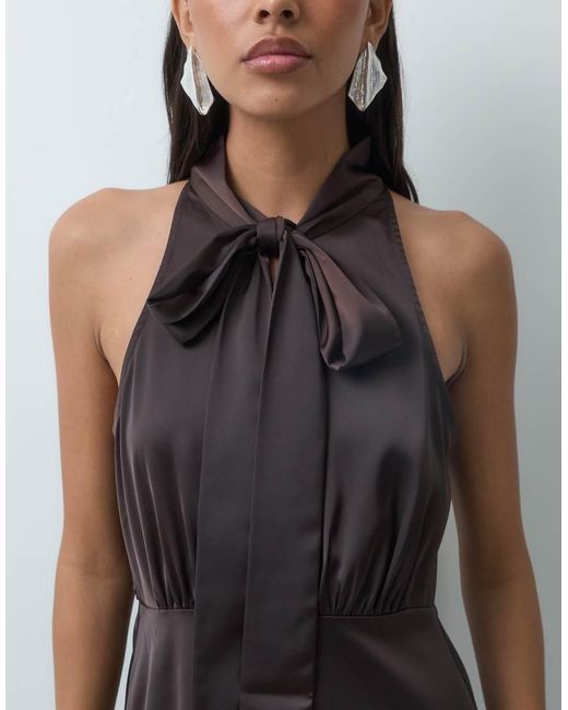 Y.A.S Black Halter Neck Scarf Tie Satin Maxi Dress