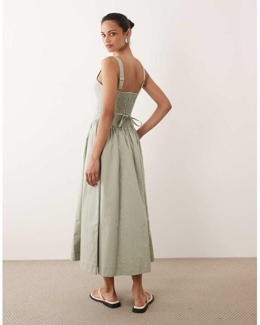 Abercrombie & Fitch Natural Twill V-neck Midi Dress