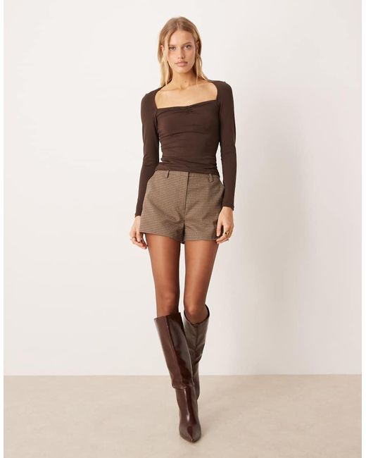 ASOS Brown Wide Sweetheart Neckline Long Sleeve Top