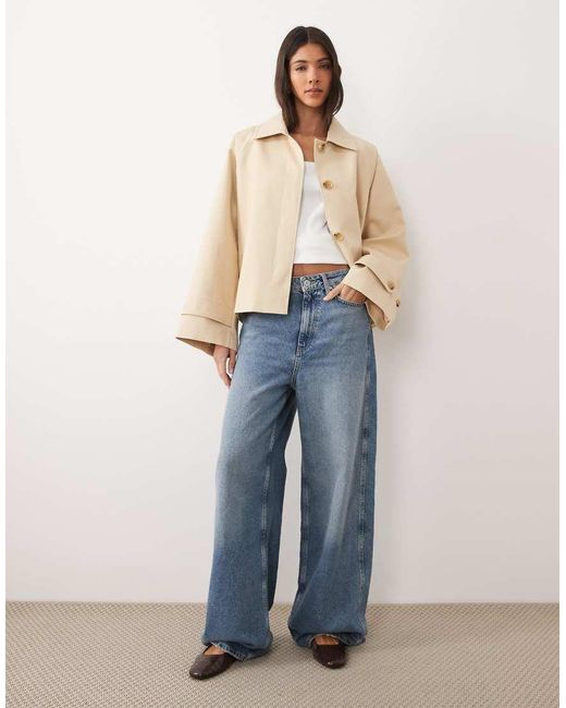 Mango Blue 100% Cotton Short Trench Coat
