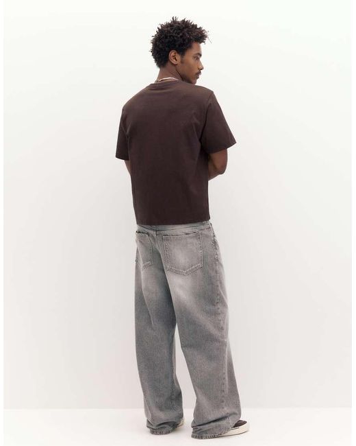 Pull&Bear Brown Basic Short Sleeve Cotton T-shirt for men
