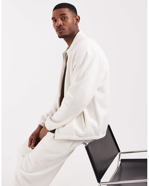ASOS Natural Relaxed Zip Through Pique Shacket for men