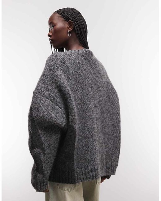 Weekday Black Wool Blend V Neck Jumper With Tonal Jacquard Graphic