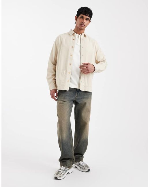 ASOS Natural Overshirt With Workwear Badging for men