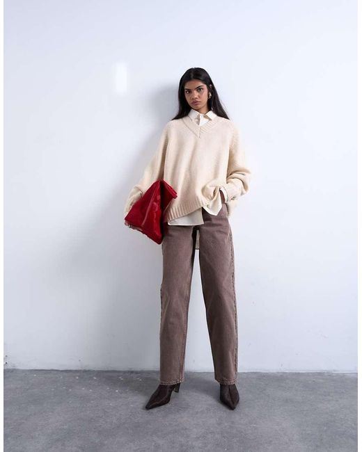 TOPSHOP Red Knit Clean V-neck Sweater