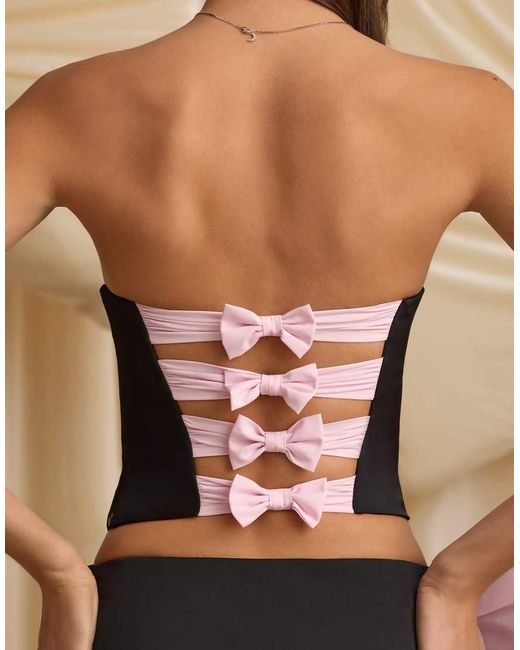 Oh Polly Natural Audrina Corset Bandeau Co-Ord With Bows