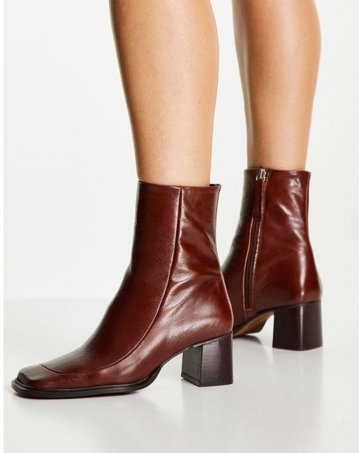 ASOS Brown Roberta Premium Leather Square Toe Boots