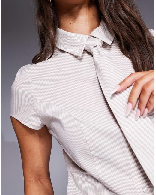 ASOS Gray Cinched Cap Sleeve Shirt With Tie Detail