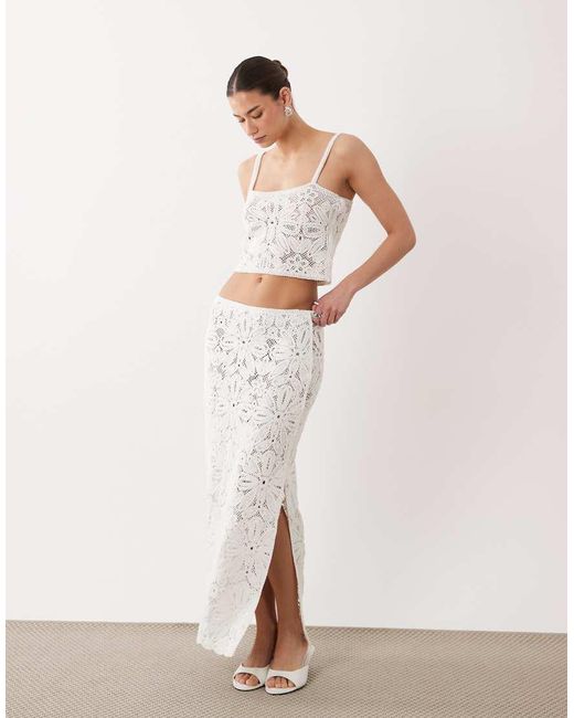 ASOS Natural Premium Crochet Maxi Skirt