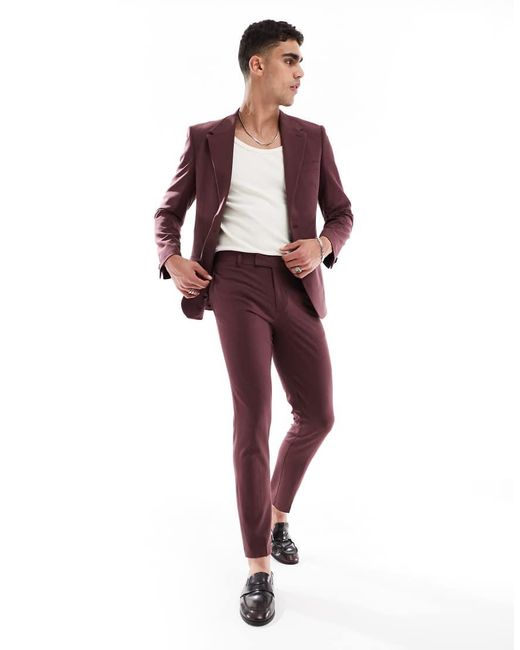 Giacca Da Abito Skinny Bordeaux Elasticizzata di ASOS in Red da Uomo