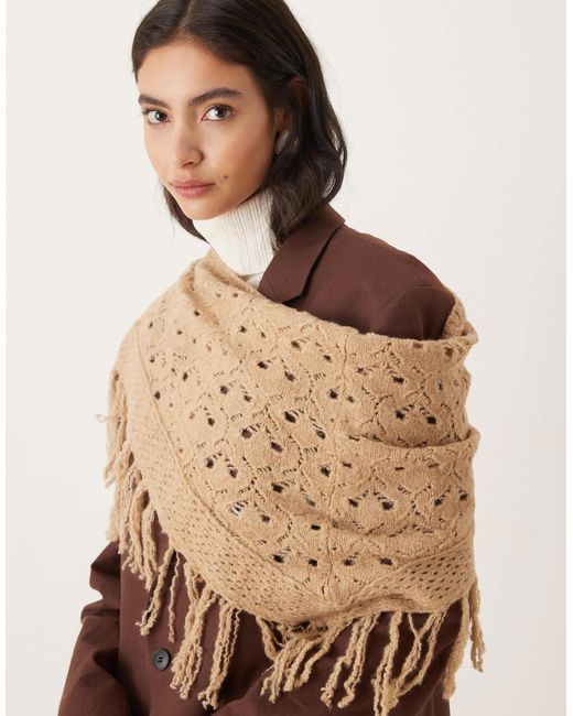 Écharpe en maille duveteuse à franges - beige ASOS en coloris Brown