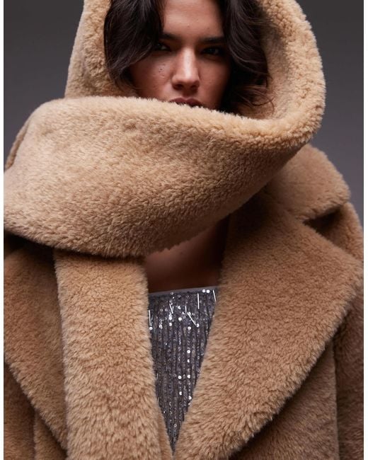 TOPSHOP Brown – auffälliger super-oversize-mantel aus teddyfell
