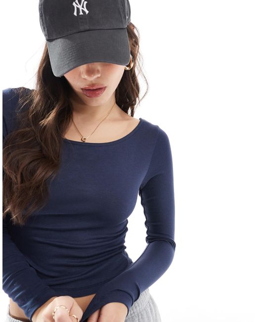 Stradivarius Blue Str Slash Neck Top