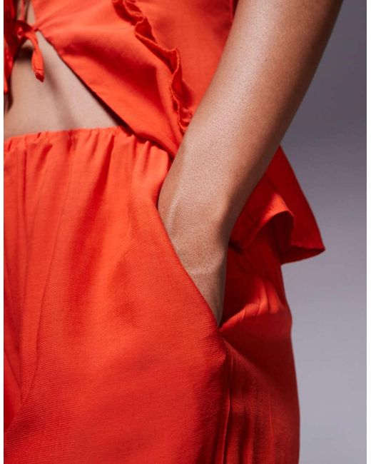 Missy Empire Red Elasticated Waist Wide Leg Trousers Co-ord