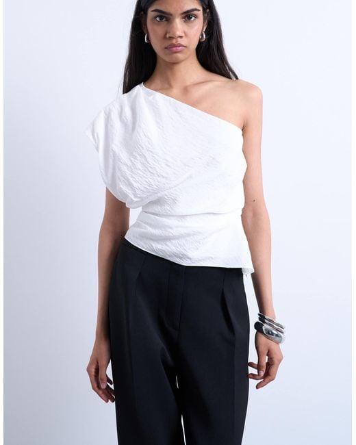 TOPSHOP White One Shoulder Top