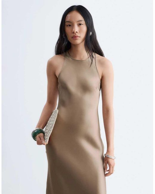 & Other Stories Natural Bias Cut Satin Midi Dress