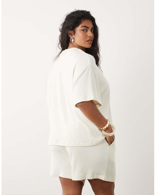 ASOS White Asos Design Curve Textured Knit Oversized T-Shirt Co-Ord