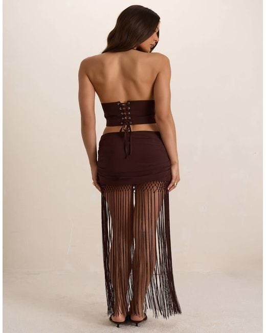 Missy Empire Brown Chiffon Ruched Tassel Maxi Skirt