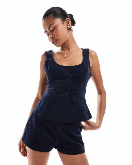 Motel Blue Wiluta Micro Cord Tailored Mini Shorts Co-Ord