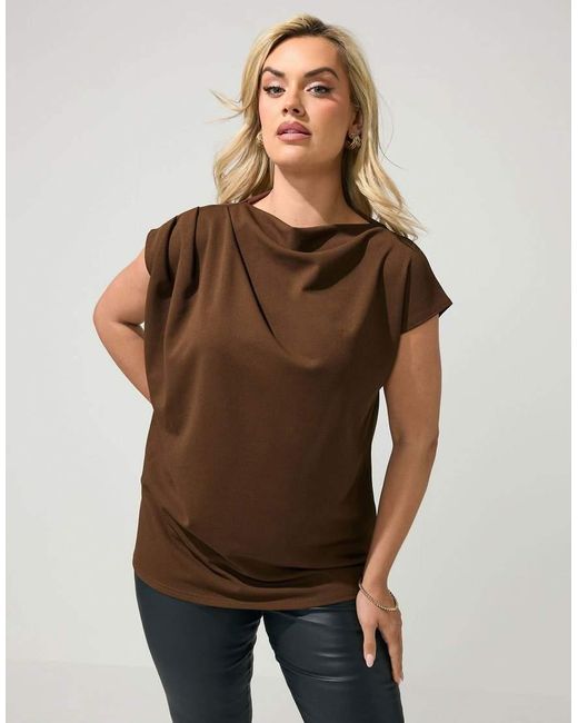 Yours Clothing Brown Drape Shoulder Top