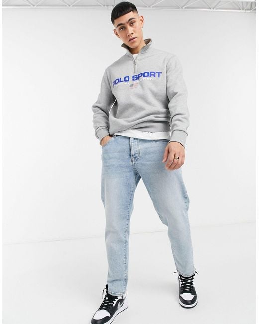 Polo Ralph Lauren Sport Capsule Fleece Large Front Logo Half Zip Sweatshirt  in Grey for Men | Lyst Australia