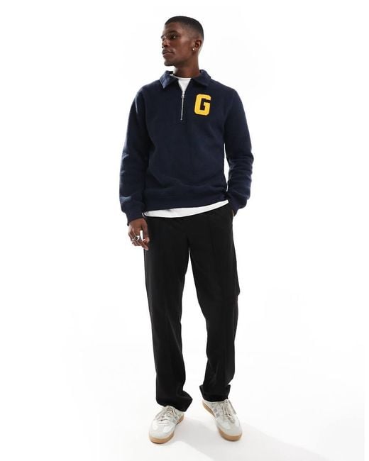 Gant Blue Half Zip Fleece Jumper With Varsity Logo for men