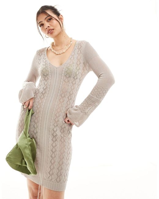Something New White X Cenit Nadir Fine Crochet Ruched Front Mini Dress