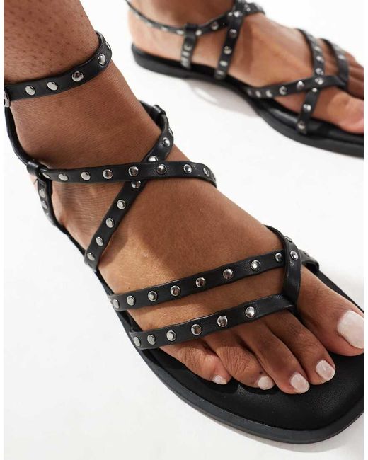 Asos Design Wide Fit Brown Fierce Strappy Studded Sandal