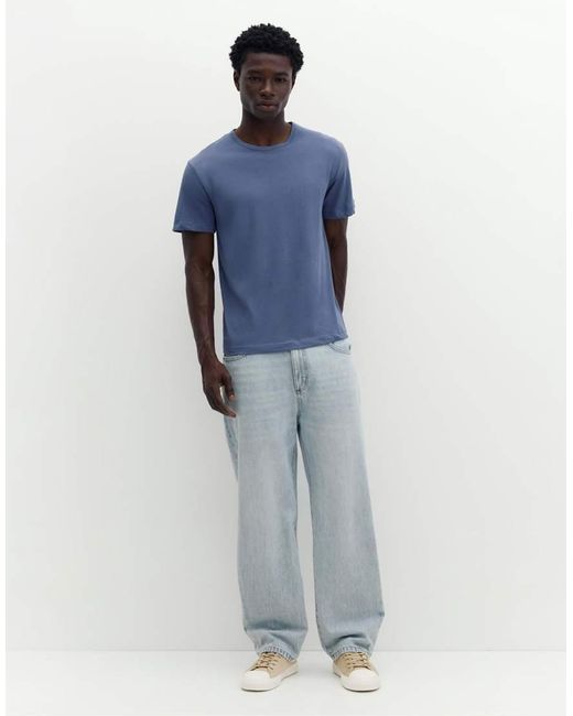 Pull&Bear Blue Slim Fit Basic T-shirt for men