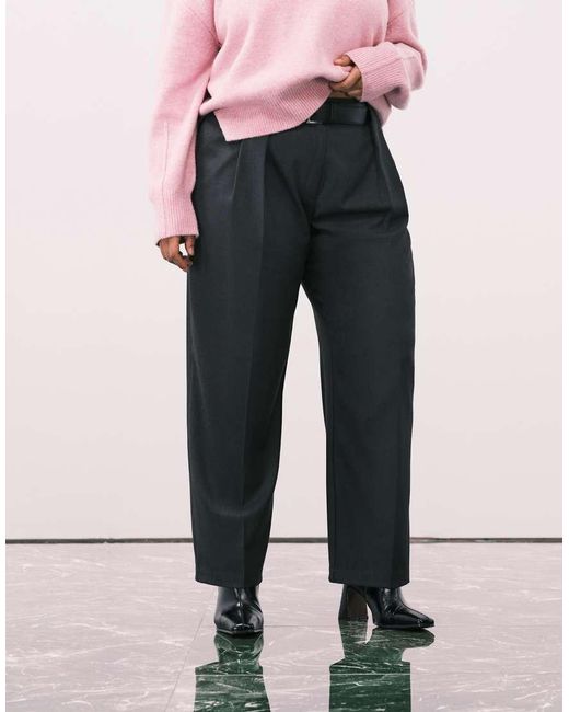 ASOS Black Curve Tailored High Waist Belted Straight Leg Trousers