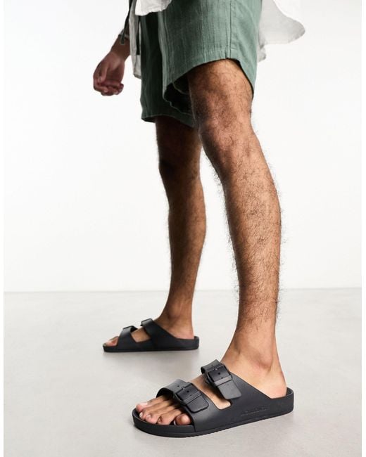 Jack & Jones Moulded Double Strap Sandals in Black for Men Lyst