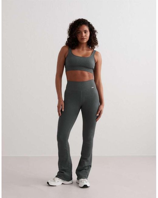 Aim'n Green Sage Ribbed Seamless Flare Tights