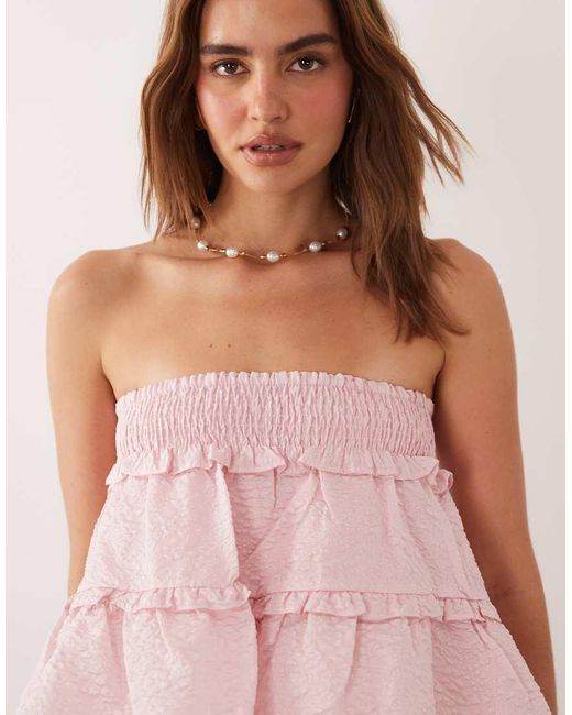 Sister Jane Pink Prim Organza Shirred Detail Tiered Bandeau Top Co-Ord