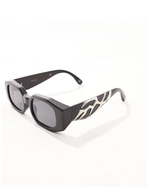 ASOS Black Chunky Angled Rectangle Sunglasses With Y2k Grunge Detail for men