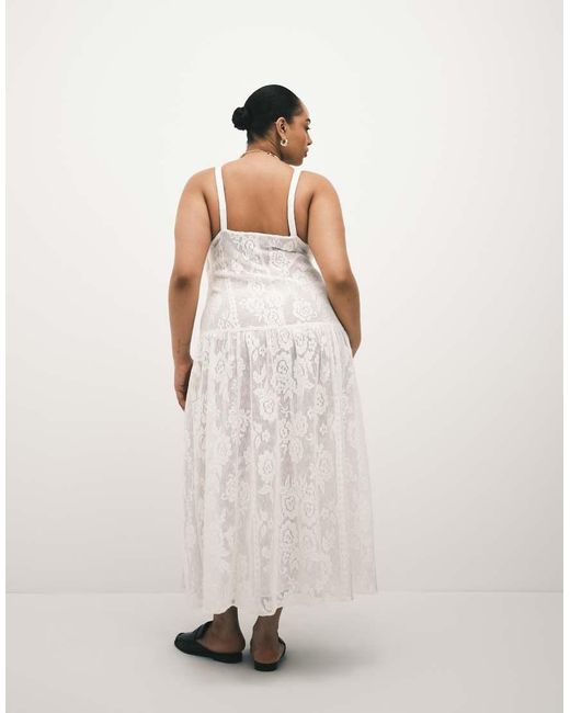 ASOS White Asos Design Curve Slash Neck All Over Lace Midi Dress