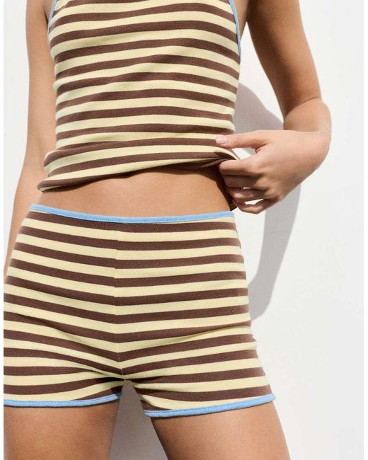 Pull&Bear Natural Striped Ribbed Shorts