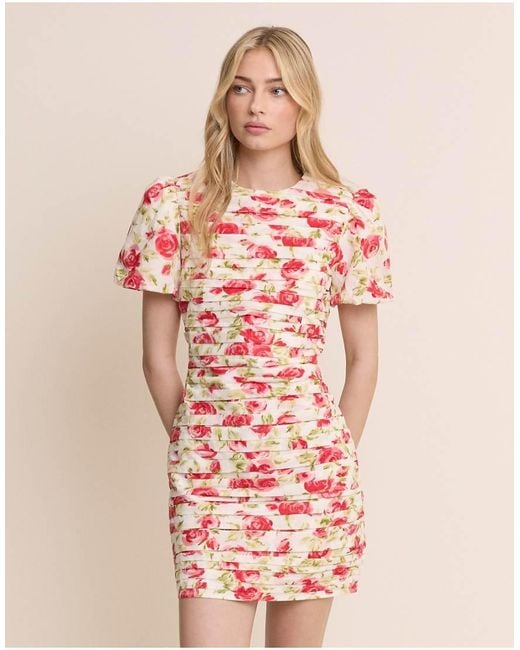 Nobody's Child Pink Fabienne Cotton Ruched Puff Sleeve Mini Dress