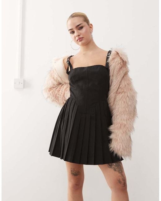 Collusion Black Pinny Mini Dress With Buckle Detail