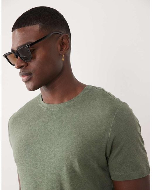 Mango Green Linen Mix Slim Fit T-shirt for men