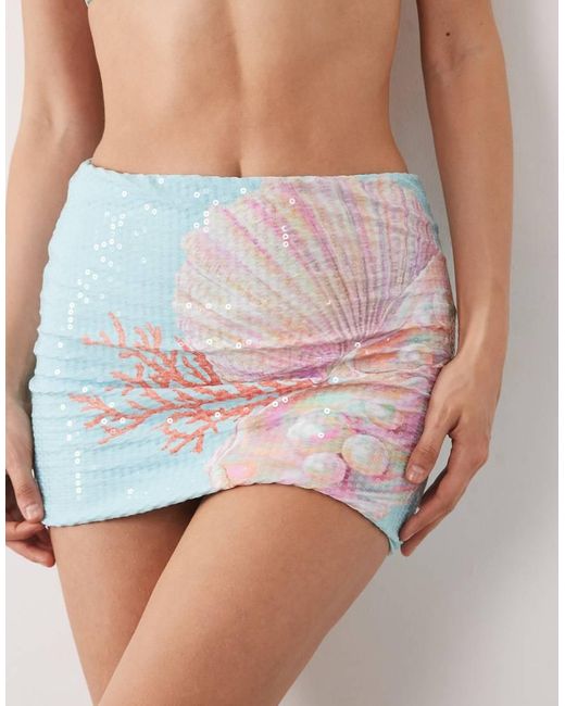 South Beach White Shell Print Mini Skirt