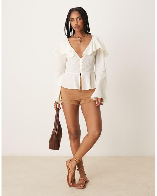 ASOS Natural Ruffle Neckline Prairie Blouse
