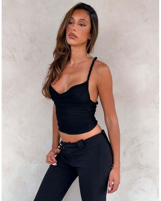 Tiger Mist Black Liola Multiway Rope Strap Cowl Neck Crop Top