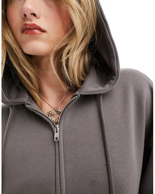 Collusion Gray Zip Through Boxy Hoodie
