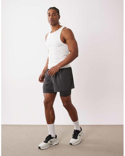 4505 White 2-in-1 Quick Dry Woven Running Shorts With Zipper Pockets for men