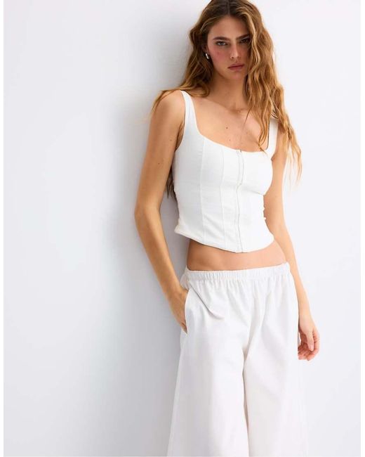 Stradivarius White Corset Top With Straps