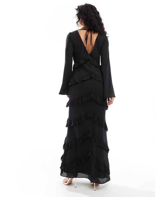 knee length dresses for ladies Self-Portrait - Black Lace Ruffle Maxi Dress main image 0