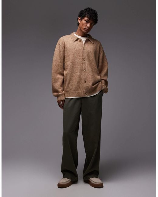 Topman Gray Oversized Fit Button-through Cardigan for men