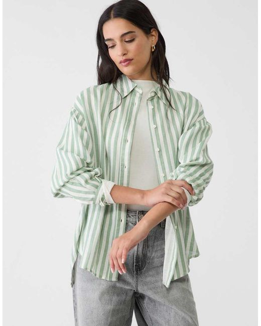 Stradivarius Gray Striped Shirt With Linen