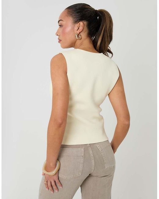 Threadbare Natural V-Neck Knitted Waistcoat